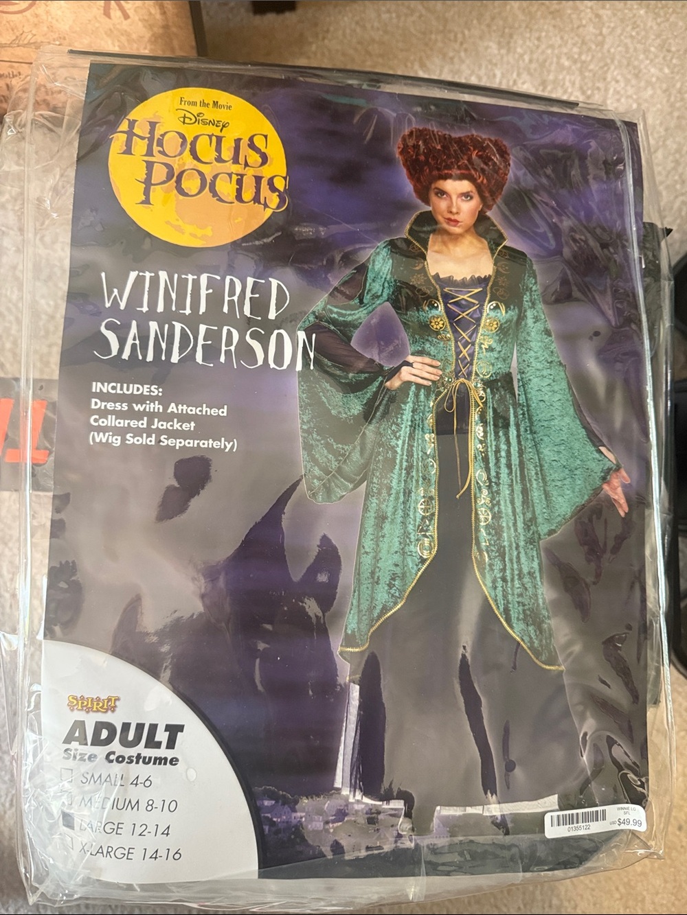 Disney Hocus Pocus Winifred Sanderson Costume large includes cloak Halloween